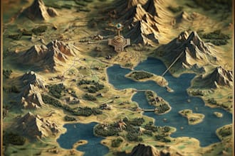 create a high quality high detail fantasy map and fiction