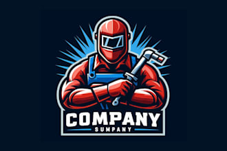 design a bold welder man mascot logo for your brand