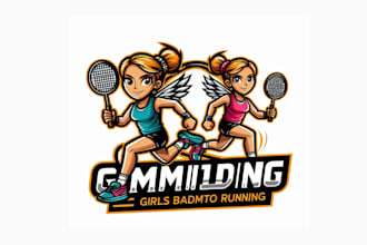 design a dynamic girls badminton running mascot logo for you