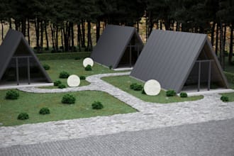 create exterior  3d model and landscape design