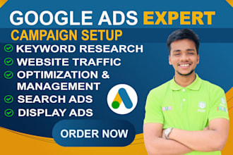 set up your google ads search ads, adwords display ads and PPC campaign