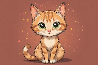 draw cute cartoon portrait of your pet cat