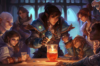 draw fantasy dnd character or dnd party art illustration