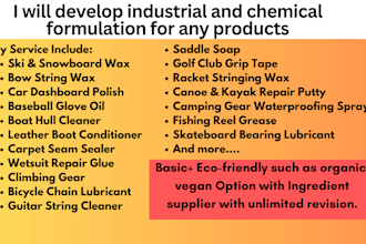 develop industrial and chemical formulation of any product
