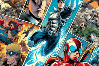 draw comics book illustration, manga art, graphic novel, superhero character