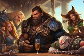 draw fantasy art, characters scenes and dnd party