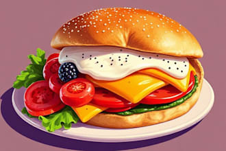 draw a illustration of food pop art