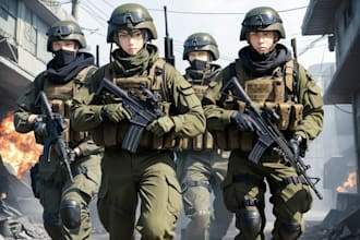 draw military themed anime and tactical for you