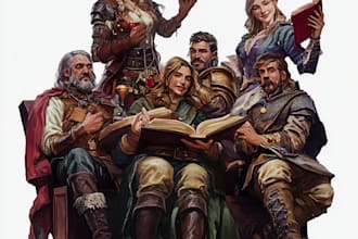 draw dnd party art and d and d character art