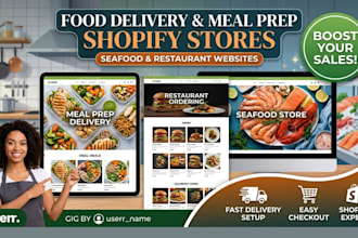 design meal prep website food delivery, sea food store restaurant shopify store