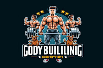 create drawing bodybuilding mascot logo with text with any file