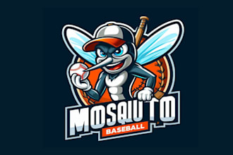 custom mosquito baseball mascot logo  unique playful design