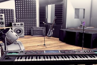 restore 3d office workstation,music room design,art studio render,interior,revit
