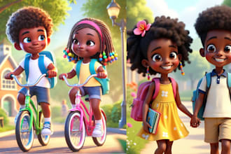 design 3d african american children book illustration, story book