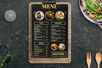 design amazing restaurant and food menu, poster, flyer, brochure