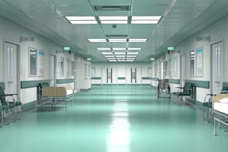 recreate 3d cgi hospital laboratory design, clinic pharmacy store, office render