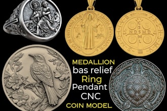 3d medallion bas relief coin cnc jewelry ring pendant stl cad zbrush printing