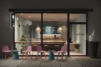 modern 3d interior restaurant, bar, nightclub, pizza, bbq, bakery,ice cream,chef