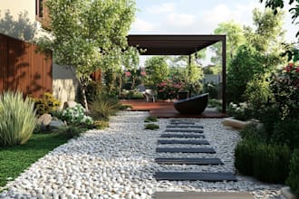 draw garden, pool, patio, terrace, backyard landscape design