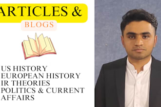 write on intl relations, pol science, US history and eu politics