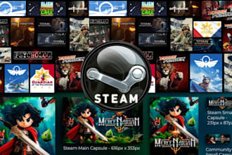 create steam capsule artwork design for game poster and marketing logo banner