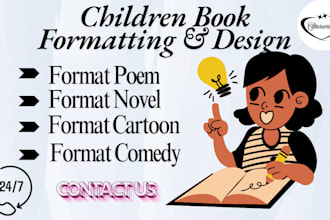 do kids book formatting, book cover design for kdp createspace ingramspark lulu