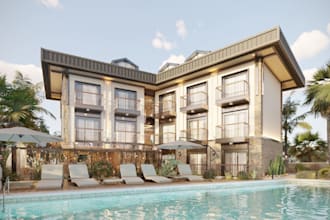 renovate 3d hotel interior design,modern swimming pool,lounge,night club render