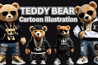 draw teddy bear illustration for mascot cartoon and t shirt streetwear design