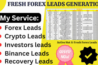 deliver fresh hot forex leads, investors leads, binance leads, coinbase leads