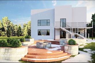 renovate villa home,simulator space interior, outdoor render,landscape, backyard