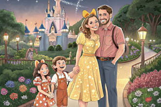 draw family portrait couple my cartoon disney style