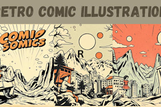 design hand drawn retro comic illustrations and vintage poster