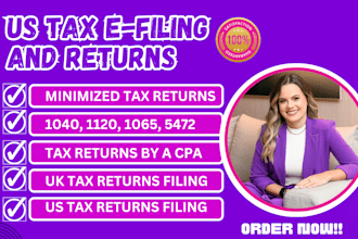 prepare and efile us tax returns 1040, 1120, 1065 and 1120s