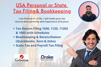 prepare USA individual 1040 and business 1120 tax returns