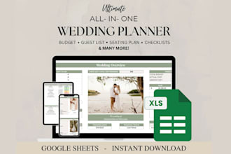 design wedding planner spreadsheet, budget planner, wedding google sheet tracker