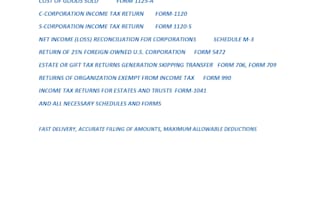 prepare USA tax returns for individual, business, society, npo, estate and gift