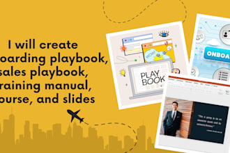 create onboarding playbook, sales playbook, training manual, course, and slides