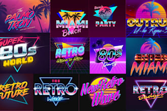 make 70 s 80s 90s retro vintage chrome 3d neon styles synthwave futuristic logo