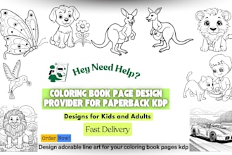 design adorable line art for your coloring book pages kdp