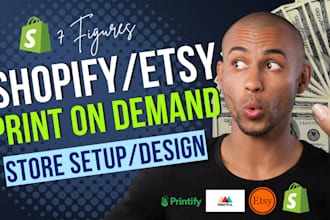 do etsy shopify store print on demand, t shirt design, printful printify gelato