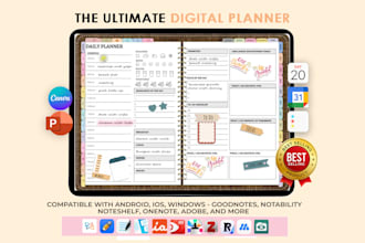 design etsy digital planner, etsy hyperlinked planner, digital journal, workbook