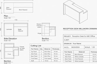 draft accurate 2d autocad designs for cabinets, closets, and TV walls