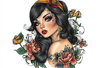 draw custom american traditional tattoos design for you