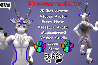 model 3d vrchat avatar, furry nsfw, 3d vtuber model, vseeface, animeze