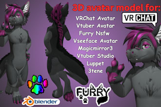 do 3d vrchat avatar 3d vtuber, furry nsfw models, vroid rigging