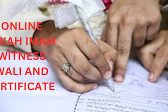 conduct an urgent same day nikah ceremony with wali 2 witnesses certificate