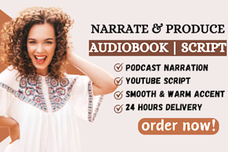 record audible audiobook, youtube script narration,  podcast, format audiobook