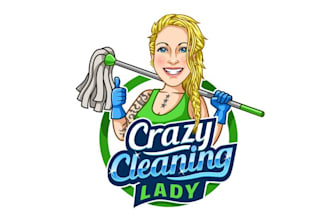 design colorful cartoon cleaning lady logo