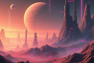 draw a cyberpunk futuristic landscape or sci fi concept