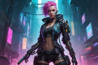 design cyberpunk and fantasy character splash art